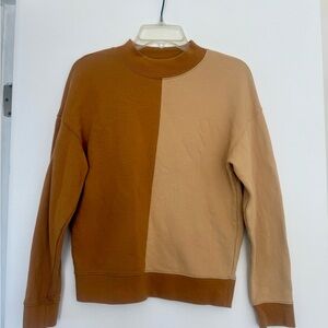 Colorblock Two-Tone Brown Crewneck Sweater